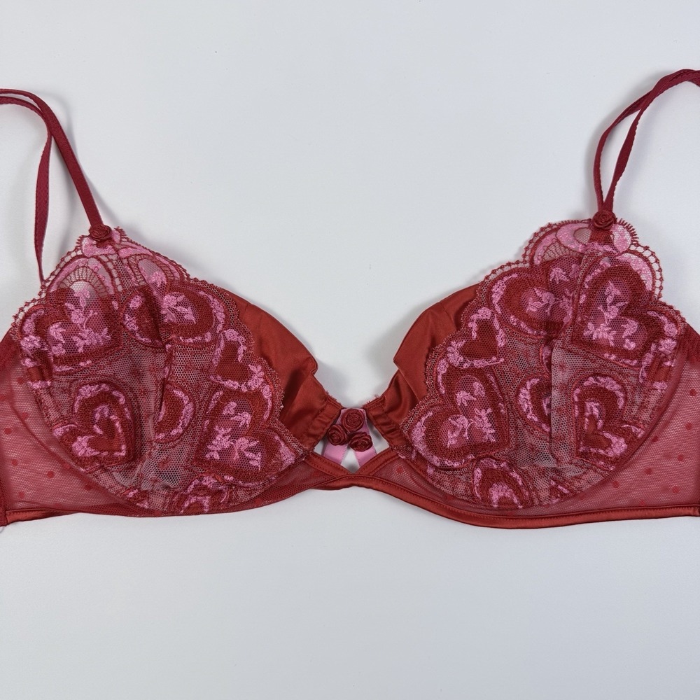 Victoria's‎ Secret For Love & Lemons Red Heartbeat Lace Unlined Bra 34C NWT